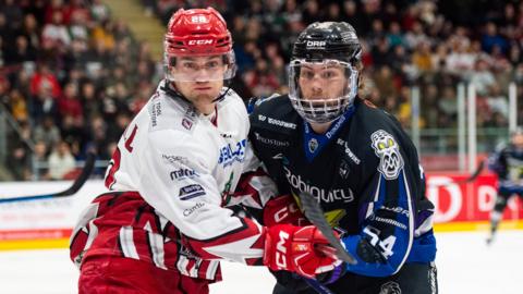 Match action from Cardiff Devils v Manchester Storm