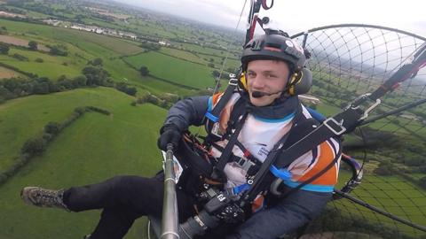 Daniel Jones in paramotor during flight over the UK