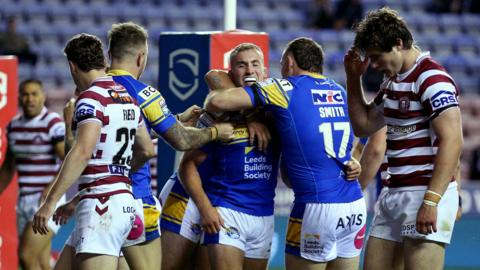 Leeds celebrate a try