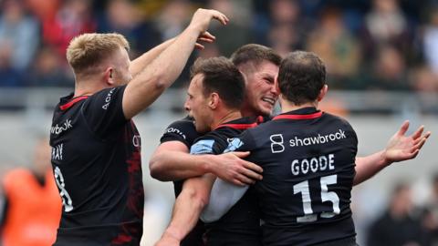 Saracens celebrate a try against Northampton