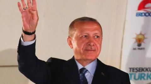 Turkey's long-standing leader Recep Tayyip Erdogan has been re-elected as president, state media reports.