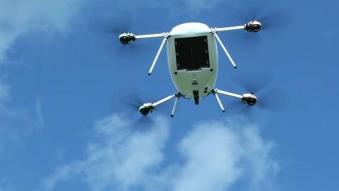 A Manna Aero drone delivering medicine