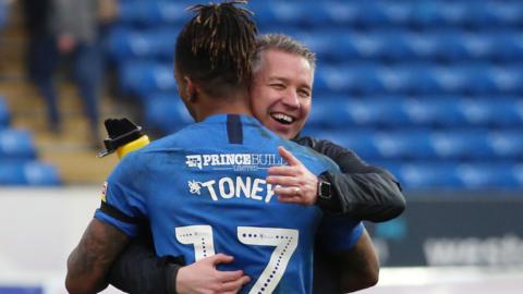 Peterborough boss Darren Ferguson congratulates Ivan Toney