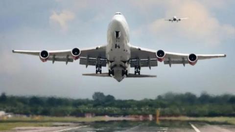 Airplane landing at airport