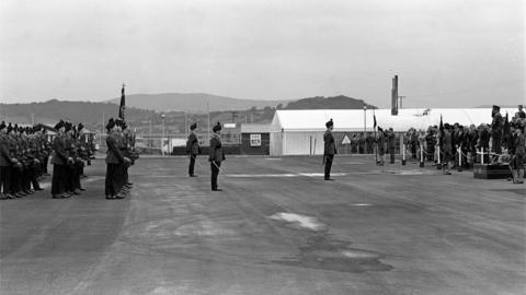 Inspecting the troops at Ballykinler in 1992