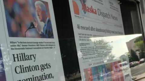 The Newseum in Washington displays front pages from 50 states - Hillary Clinton is only on 19 of them