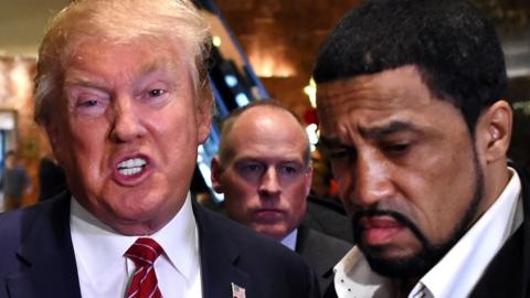 Donald Trump and Darrell Scott speak to the press at Trump Tower on Monday.