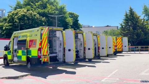 A row of ambulances