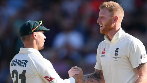 David Warner and Ben Stokes shake hands after the Headingley Test