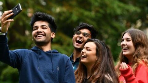 Students get their A-level results at Ffynone House School in Swansea