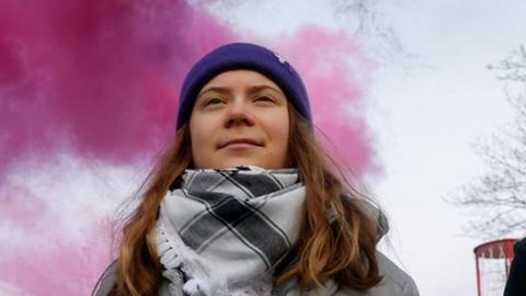 Greta Thunberg in Farnborough with protesters