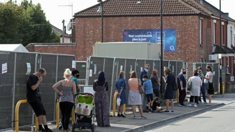 People queuing for coronavirus tests in Southampton