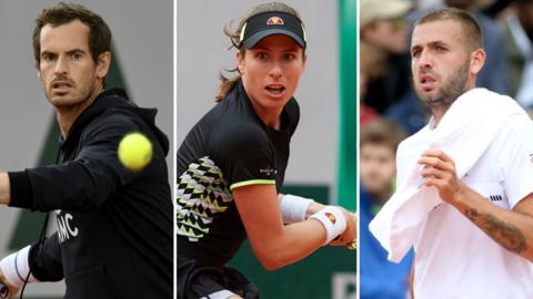 Andy Murray, Johanna Konta and Dan Evans all plat in the French Open on Sunday