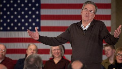 Republican presidential candidate Jeb Bush speaks at the Margate Resort on February 3, 2016 in Laconia, New Hampshire