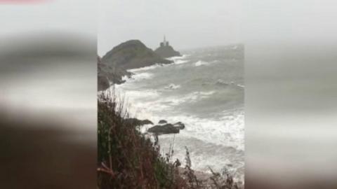 Rough seas at Mumbles lighthouse