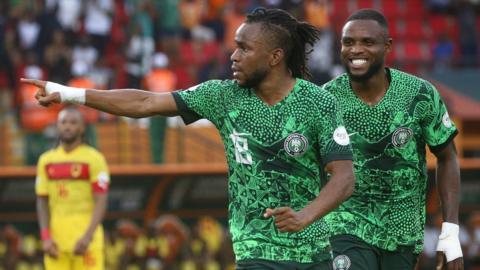 Nigeria's Ademola Lookman celebrates a goal against Angola