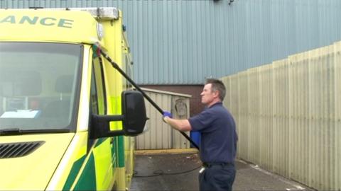Washing an ambulance