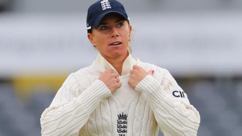 Lauren Winfield-Hill during a Test match for England