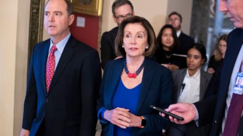 House Intelligence Committee Chairman Adam Schiff and Speaker of the House Nancy Pelosi (right)