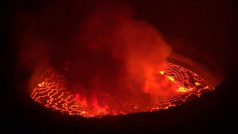 Volcano crater with lava