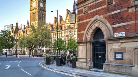 The Town Hall and Albert Square from Southmill Street, Manchester