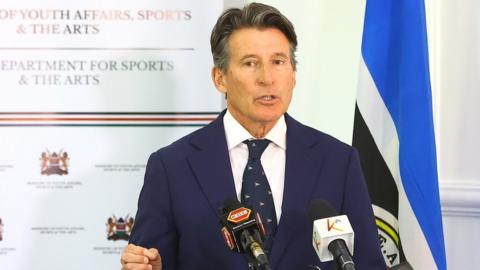 Lord Sebastian Coe speaks at a press conference