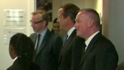 File shot of (l-r) Michael Gove, David Cameron and Liam Nolan