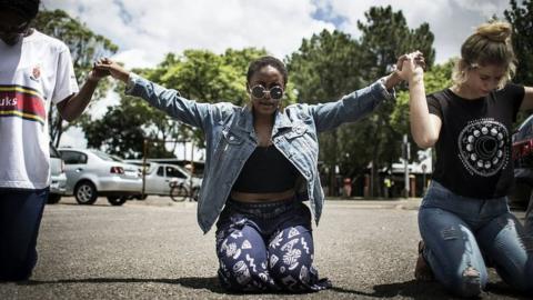 Student protestors at the University of Pretoria in 2016.