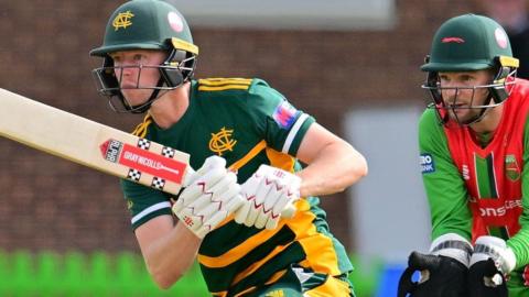 Notts batter Lyndon James and Leicestershire wicketkeeper Peter Hansdscomb