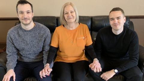 Sally Challen, with her sons James (L) and David (R),