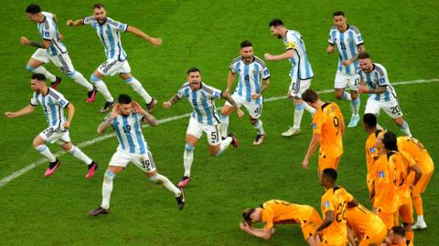 Argentina celebrate after beating the Netherlands