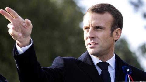 French president Emmanuel Macron visits the Point X monument in Les Eparges, eastern France, 6 November 2018