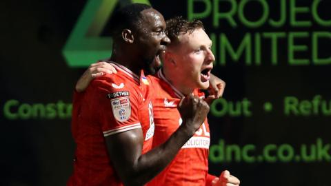 Mansfield celebrate scoring at Harrogate