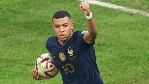 France striker Kylian Mbappe celebates