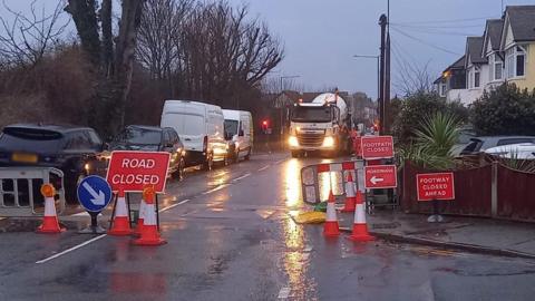 The site of the road closure in Grays