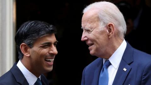 UK Prime Minister Rishi Sunak (left) and US President Joe Biden after their talks at Downing Street in London. Photo: 10 July 2023