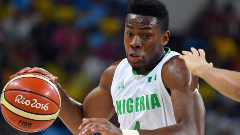 Nigeria basketballer Ben Uzoh in action at the 2016 Olympics