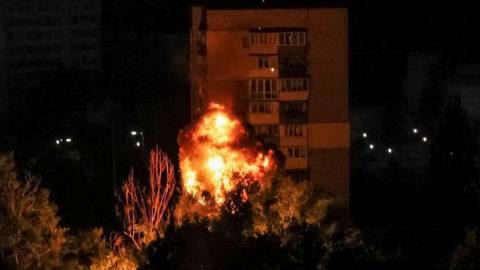 An explosion at an apartment building in Kyiv