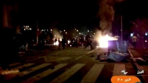 Protesters are seen on streets in Alborz Province, Iran, 31 December