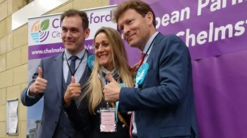 Winning Brexit Party candidates at the Chelmsford count