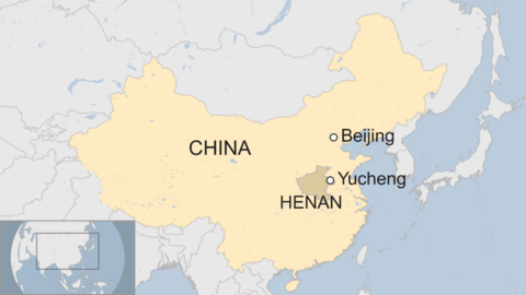 A map showing Yucheng county in China's Henan province