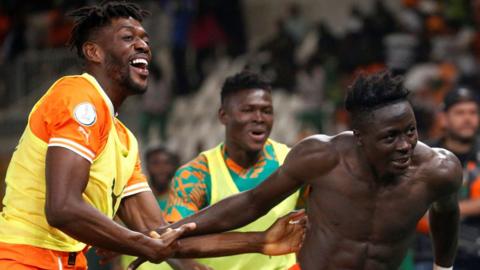 Ivory Coast's Oumar Diakite celebrates scoring the winner in the Africa Cup of Nations quarter-final against Mali