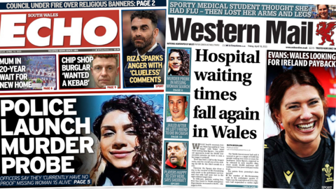 The front pages of the South Wales Echo and Western Mail