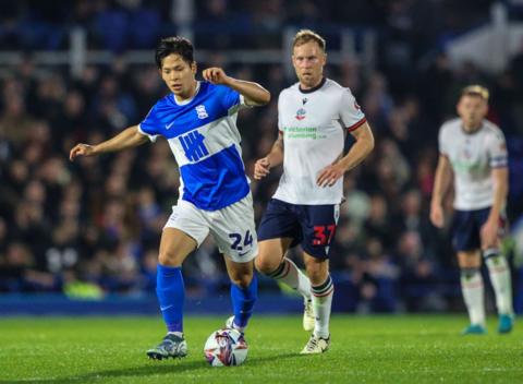 Tomoki Iwata shields the ball during Birmingham City's 2-0 home win over Bolton Wanderers