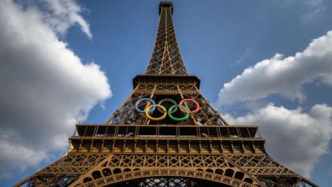 Eiffel Tower with Olympic rings on it