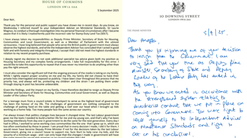 Composite of letters from Sir Keir Starmer and Angela Rayner