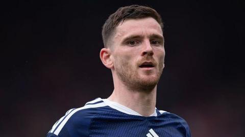 Andy Robertson playing for Scotland during a friendly against Curacao at Hampden Park in May 2026