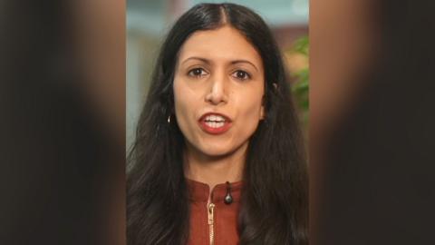 Noor Nanji speaks to a camera in the BBC offices