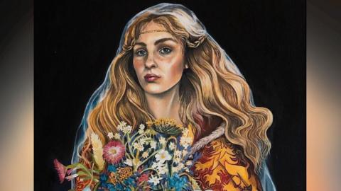 Llun o Catrin gan Meinir Mathias ar gyfer cyfrol 'Tosturi' Menna Elfyn