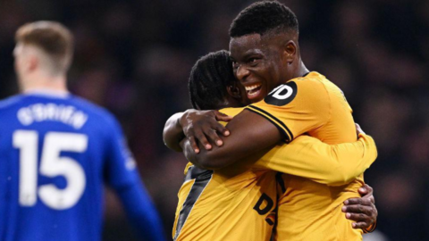 Wolves striker Munetsi celebrates scoring 